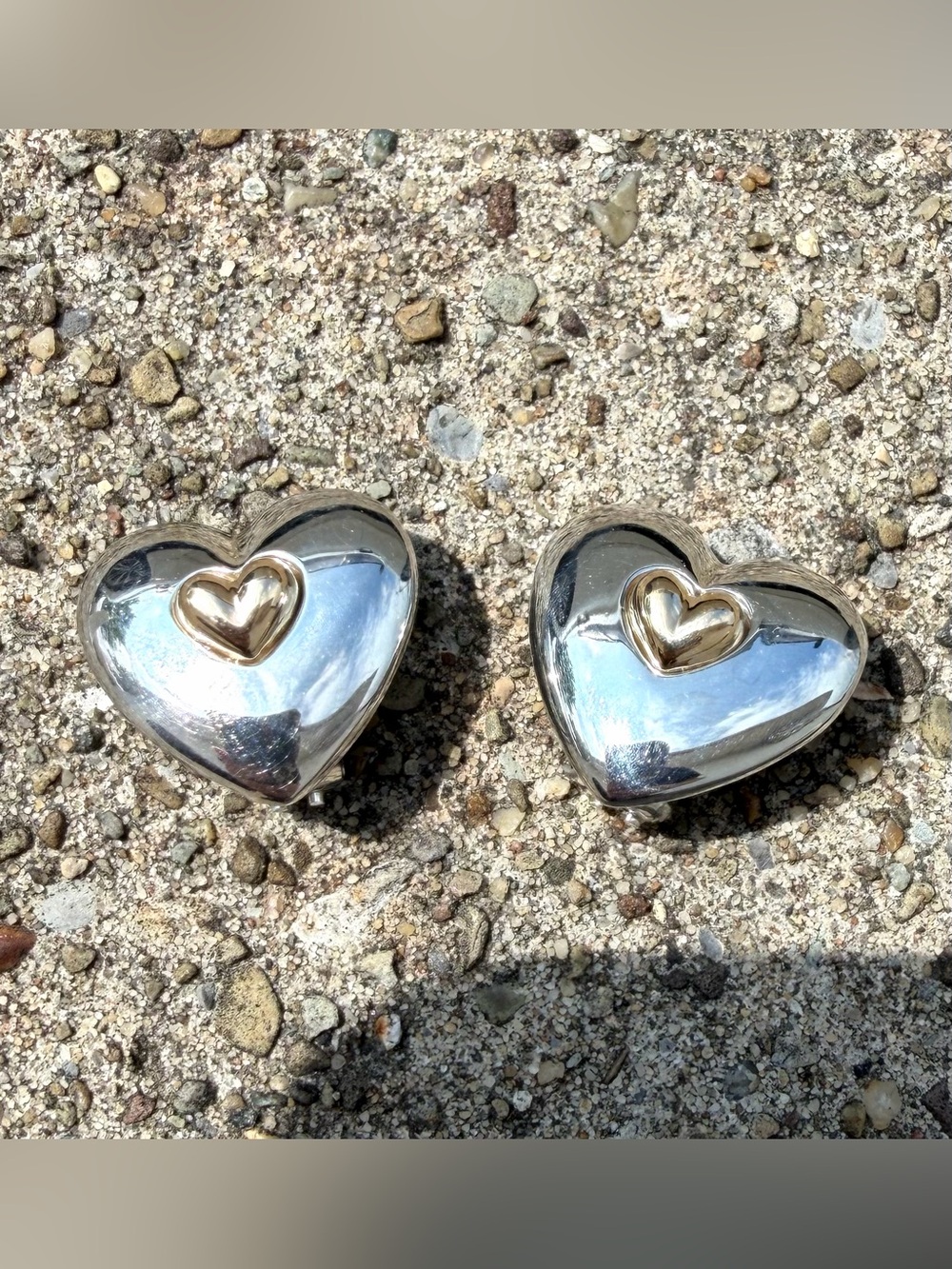 Joseph Esposito Espo Sig Sterling Silver 14k Heart Clip On Earrings